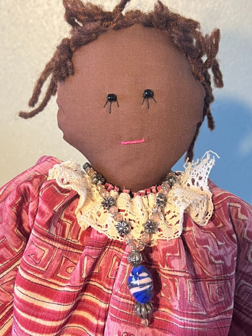 Handmade Folk Art African American Cloth Rag Doll ~ Black Americana ~ Batik - Picture 6 of 14